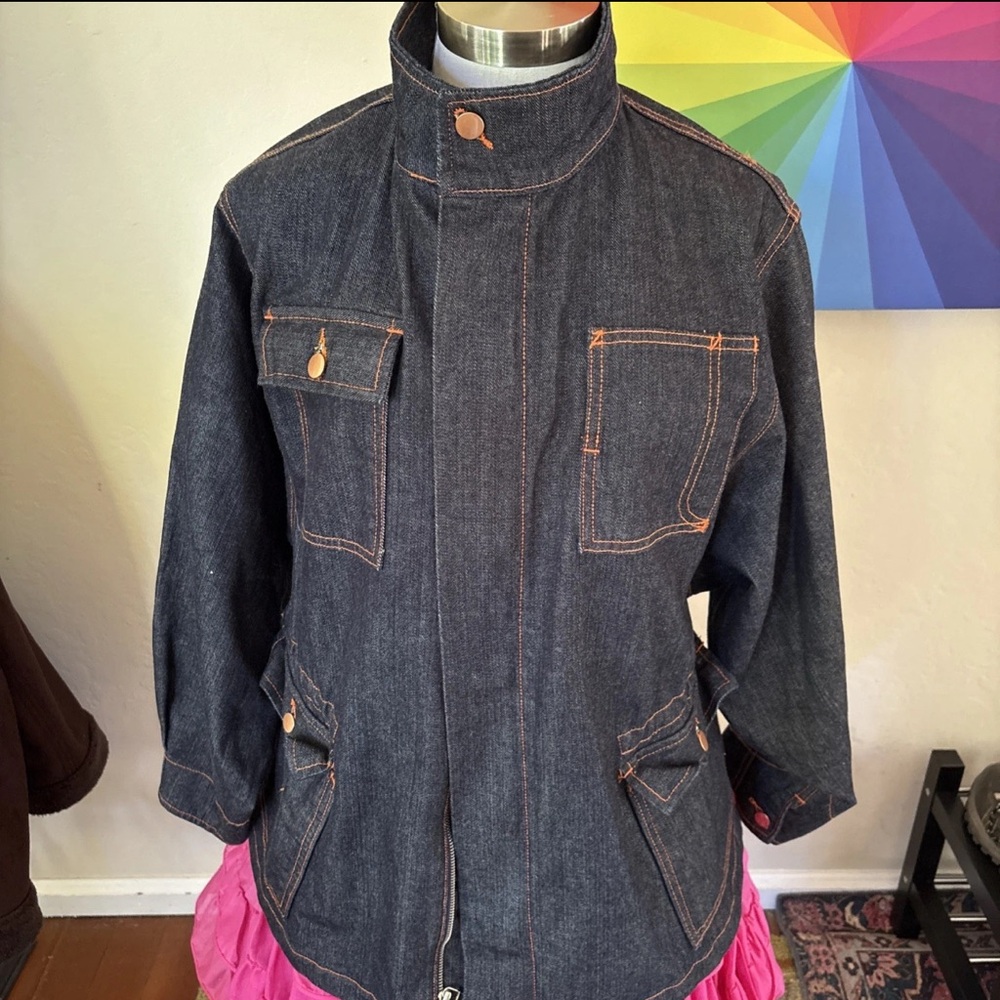 Judi Rosen New York - Dark Denim Jacket with Orange Stitching - NWOT - OS